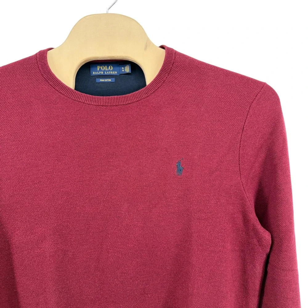 Polo Ralph Lauren Crewneck Sweater Mens XL Pre-Owned Burgundy Pima Cotton Logo